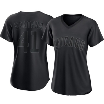 Black Authentic Carlos Santana Women's Chicago Cubs Pitch Fashion Jersey