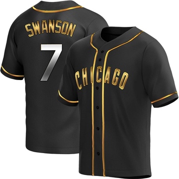 Black Golden Replica Dansby Swanson Men's Chicago Cubs Alternate Jersey