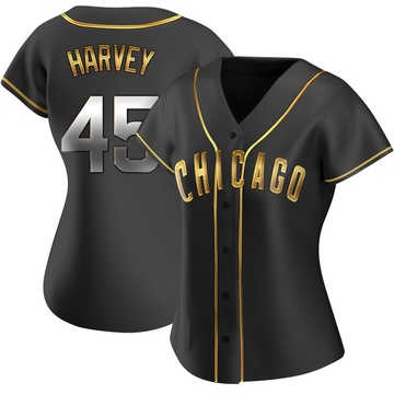 Black Golden Replica Hunter Harvey Women's Chicago Cubs Alternate Jersey