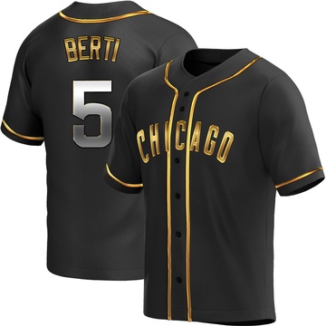 Black Golden Replica Jon Berti Men's Chicago Cubs Alternate Jersey