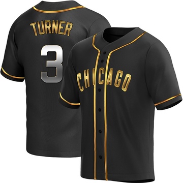 Black Golden Replica Justin Turner Men's Chicago Cubs Alternate Jersey
