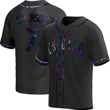 Black Holographic Replica Dansby Swanson Men's Chicago Cubs Alternate Jersey