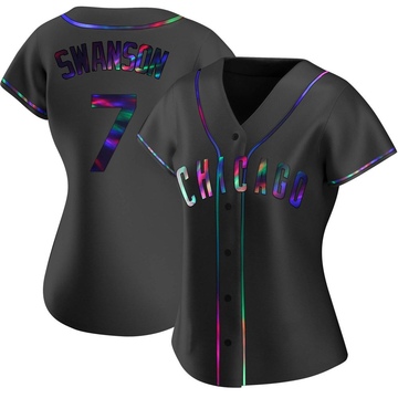 Black Holographic Replica Dansby Swanson Women's Chicago Cubs Alternate Jersey