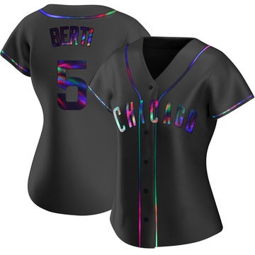 Black Holographic Replica Jon Berti Women's Chicago Cubs Alternate Jersey