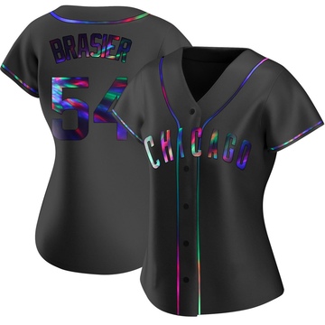 Black Holographic Replica Ryan Brasier Women's Chicago Cubs Alternate Jersey