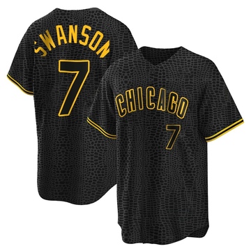 Black Replica Dansby Swanson Men's Chicago Cubs Snake Skin City Jersey