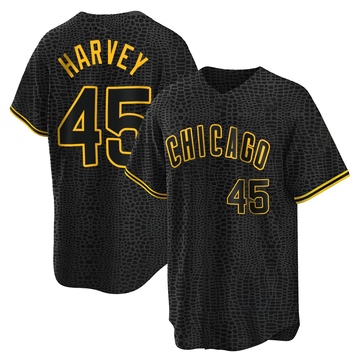 Black Replica Hunter Harvey Men's Chicago Cubs Snake Skin City Jersey