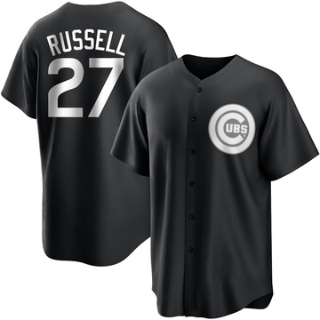 Black/White Replica Addison Russell Men's Chicago Cubs Jersey