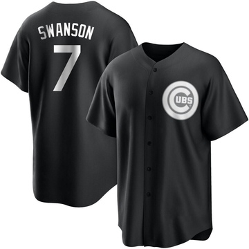 Black/White Replica Dansby Swanson Men's Chicago Cubs Jersey