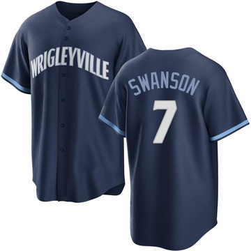 Navy Replica Dansby Swanson Men's Chicago Cubs 2021 City Connect Jersey