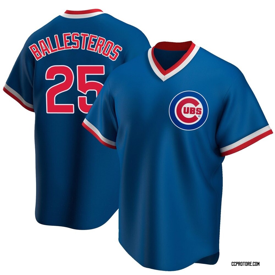 Royal Replica Moises Ballesteros Men's Chicago Cubs Road Cooperstown Collection Jersey