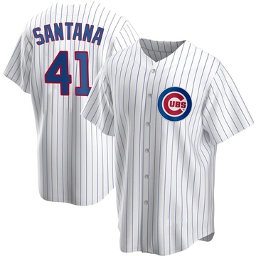 White Replica Carlos Santana Men's Chicago Cubs Home Jersey