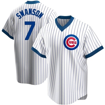 White Replica Dansby Swanson Men's Chicago Cubs Home Cooperstown Collection Jersey