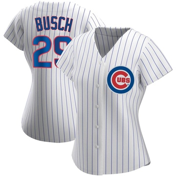 White Replica Michael Busch Women's Chicago Cubs Home Jersey